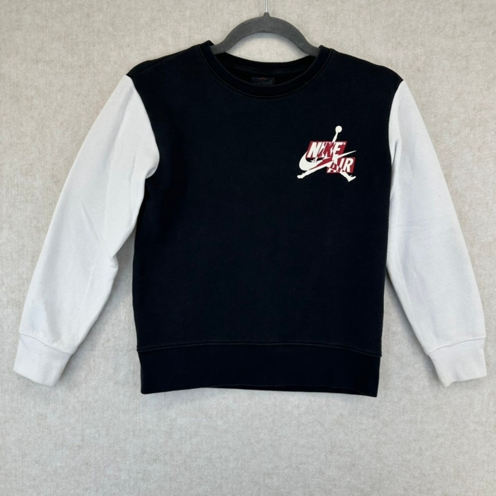 Kids Jordan Sweatshirt Size Small Black White Nike Air Logo Crew Neck 8-10 Years